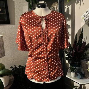 Brand New Unique Vintage Retro Cape Sleeve Burnt Orange Polka Dot Blouse 2X 18